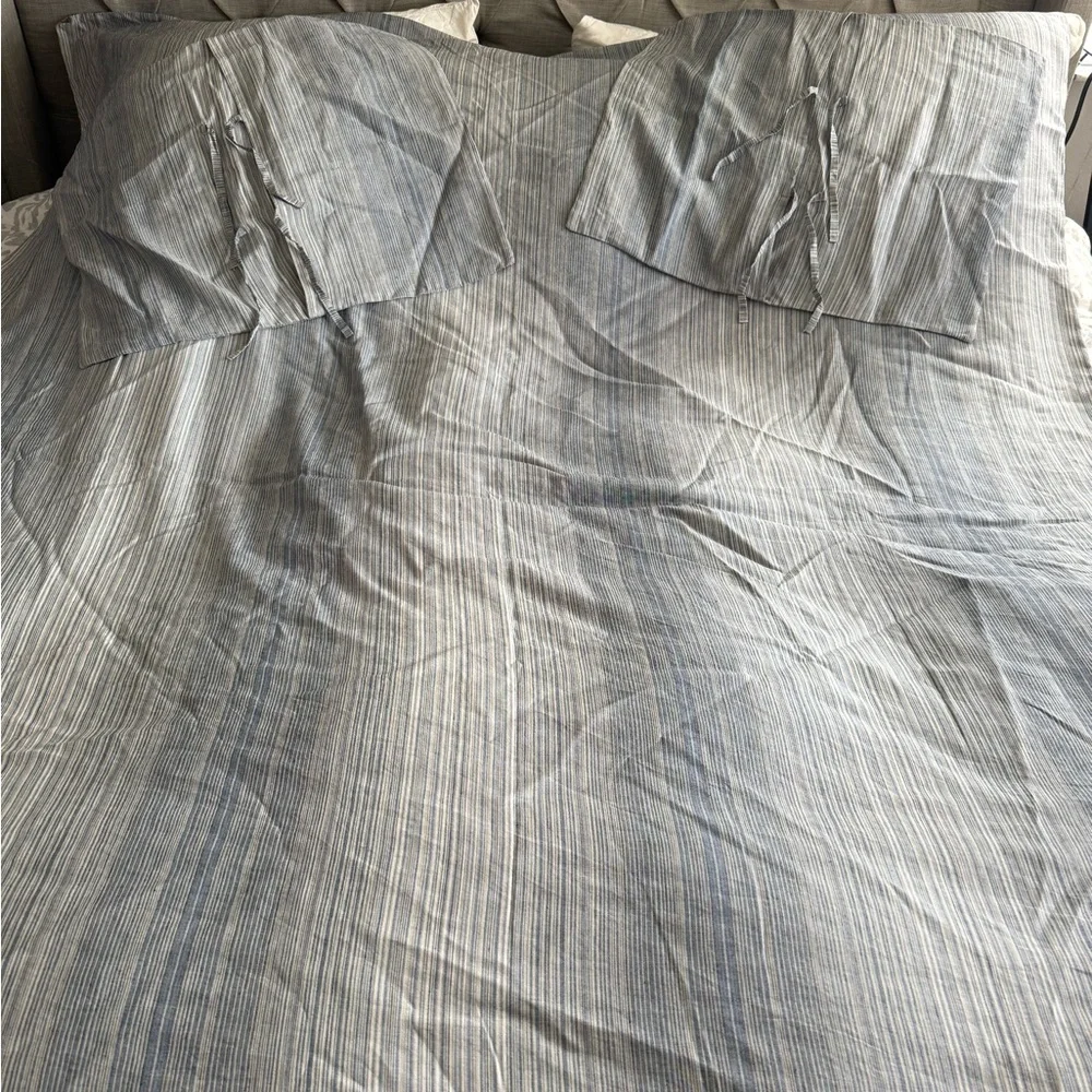 Annie Selke Pine Cone Hill  Sterling Stripe Linen Twin Duvet+ Two Sham NWOT
